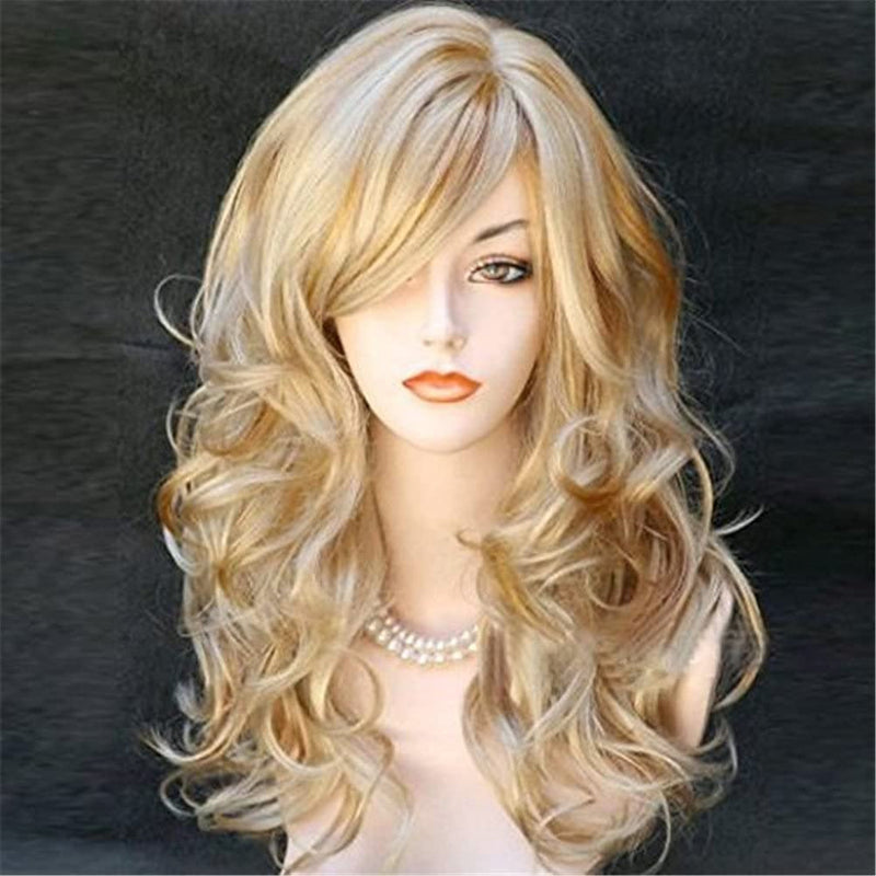 Mixed Blonde 20” Long Curly Body Wavy Wig with Air Bangs