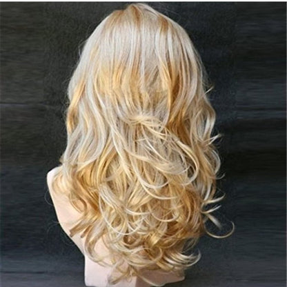 Mixed Blonde 20” Long Curly Body Wavy Wig with Air Bangs