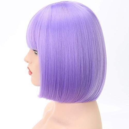 Light purple straight bob with straight bangs hand dyed synthetic 12" wig