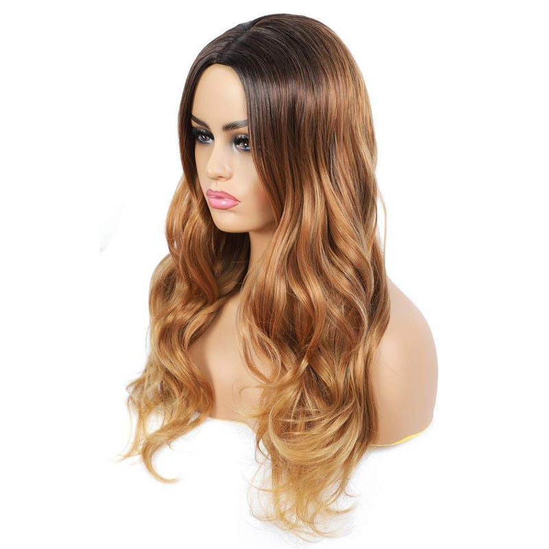Caramel blonde with highlights | realistic looking | human hair feel | premium synthetic high temperature 150% density 24" wig | best seller