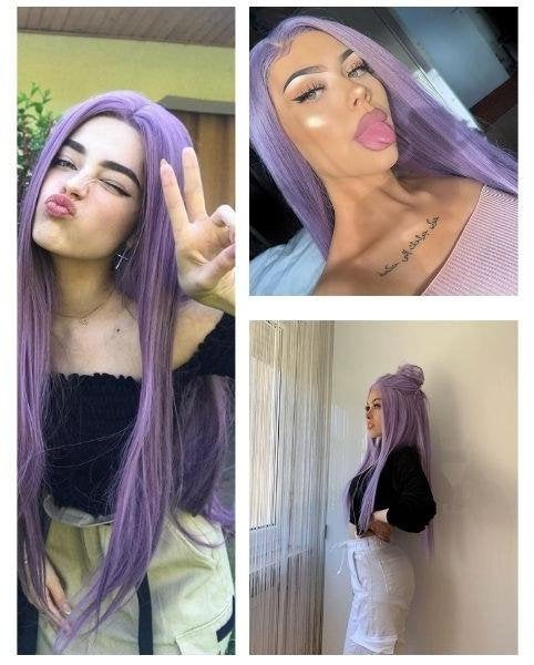 Lilac purple straight heat resistant 26" | trendy wigs | synthetic top quality heat resistant fiber | human hair feel | free shipping on 35+