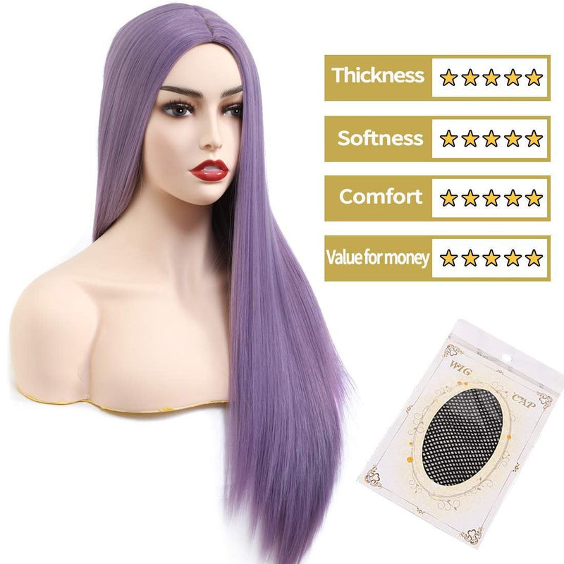 Lilac purple straight heat resistant 26" | trendy wigs | synthetic top quality heat resistant fiber | human hair feel | free shipping on 35+