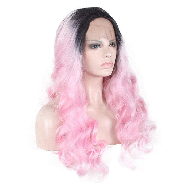 Trendy wig | dusty pink | lace front | hand dyed | black pink ombre | synthetic 26" wig |