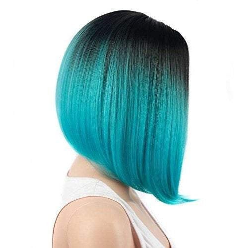 Aqua blue on black ombre 14" | trendy wigs | synthetic top quality heat resistant fiber | human hair look and feel | best seller