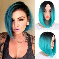 Aqua blue on black ombre 14" | trendy wigs | synthetic top quality heat resistant fiber | human hair look and feel | best seller