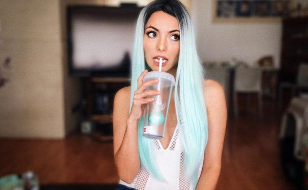 Chocolate chip mint green middle part ombre wig 26" | trendy wig | synthetic top quality heat resistant fiber | human hair look and feel