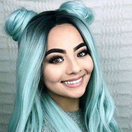 Chocolate chip mint green middle part ombre wig 26" | trendy wig | synthetic top quality heat resistant fiber | human hair look and feel