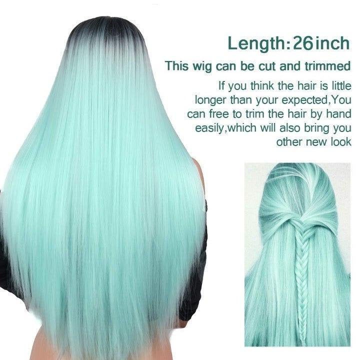 Chocolate chip mint green middle part ombre wig 26" | trendy wig | synthetic top quality heat resistant fiber | human hair look and feel