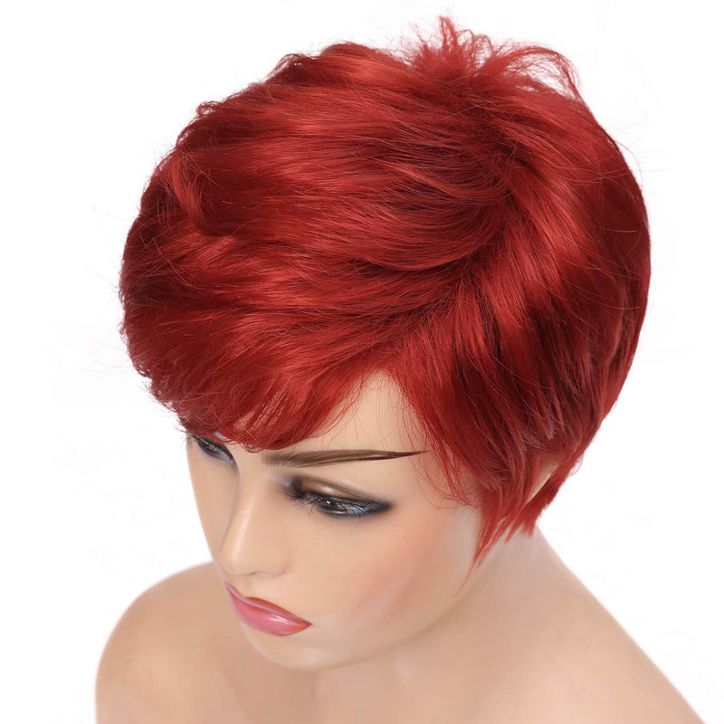 HOT RED 6" Pixie Short Side Bang Straight Wig