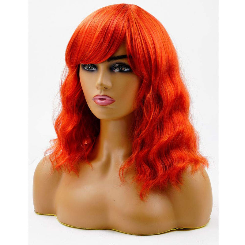 French girl style | 14" fire orange non lace party wig 180% density | human hair feel | adjustable cap | heat resistant