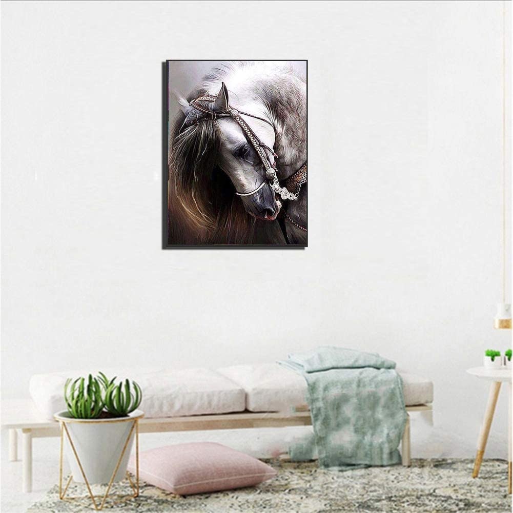 Set of 2 5D DIY Diamond Painting by Number Kit Full Round Drill Crystal Embroidery Kit for Home Wall Decor Horse 12x14 inches