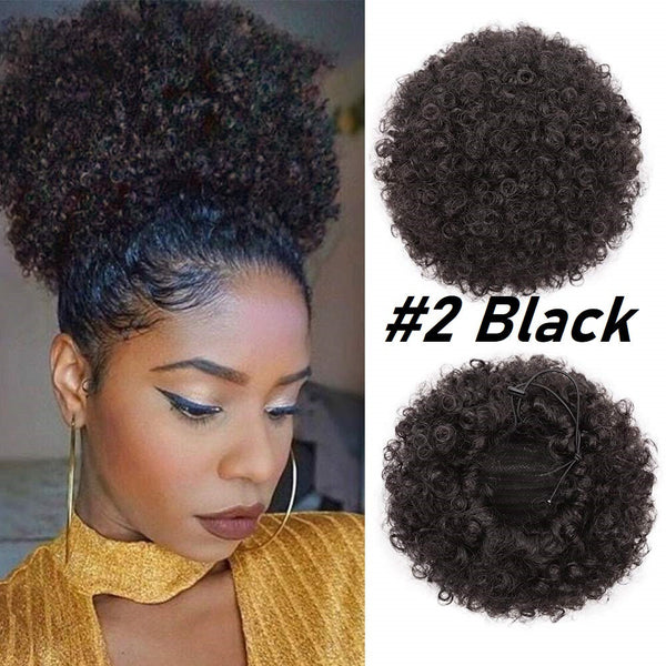 Thick FAUX Human Hair | Synthetic Drawstring Ponytail Puff | Curly Hair Synthetic Updo | Large Donut Chignons | Trendy Cat Ear Buns Style