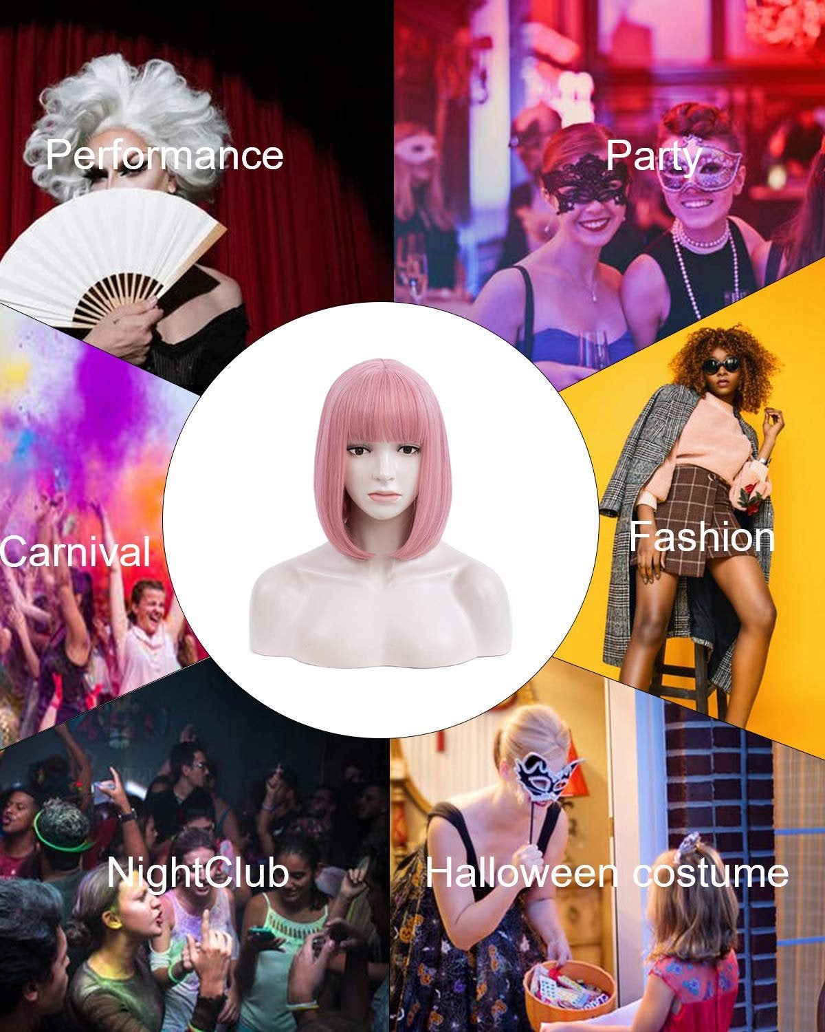 Pink premium durable 12" wig | use for cosplay party daily wear | top quality natural looking heat resistant synthetic fiber | easter party