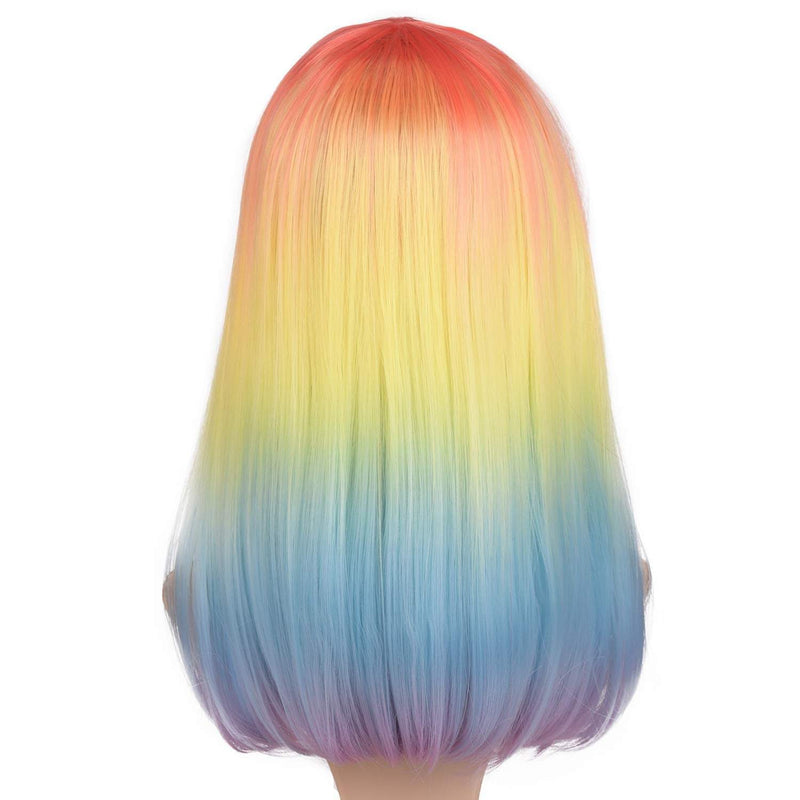 Trendy straight | rainbow | unicorn | mermaid | 18" synthetic | human hair feel | drag queen | custom colored | stage performer | party wig