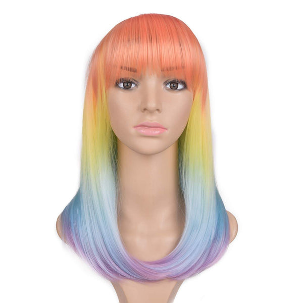 Trendy straight | rainbow | unicorn | mermaid | 18" synthetic | human hair feel | drag queen | custom colored | stage performer | party wig