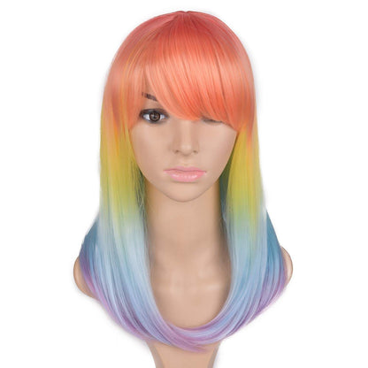 Trendy straight | rainbow | unicorn | mermaid | 18" synthetic | human hair feel | drag queen | custom colored | stage performer | party wig