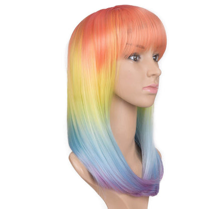Trendy straight | rainbow | unicorn | mermaid | 18" synthetic | human hair feel | drag queen | custom colored | stage performer | party wig