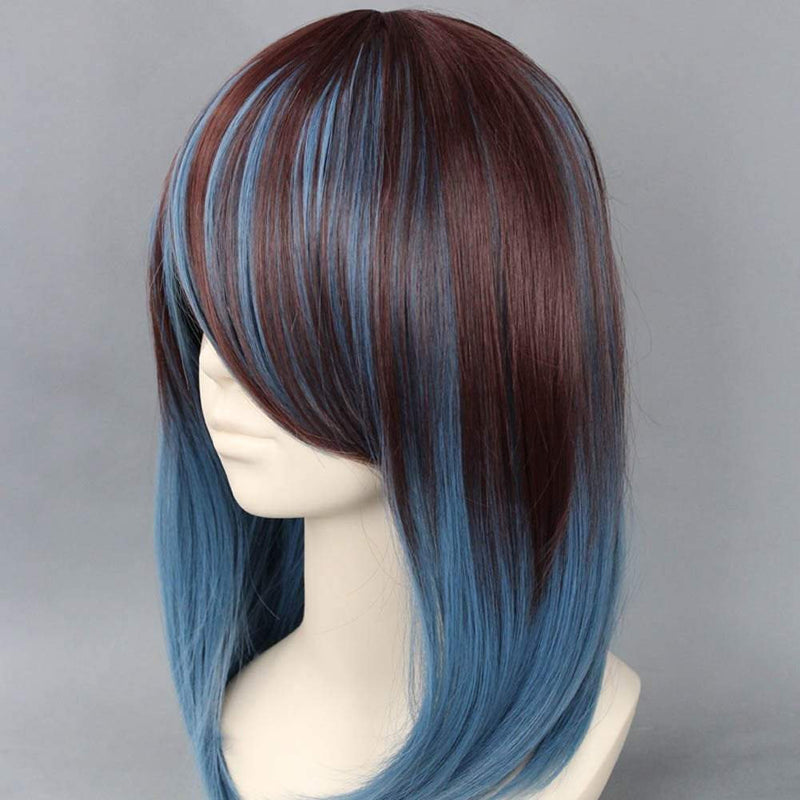 Brown dark blue two tone straight replacement wig
