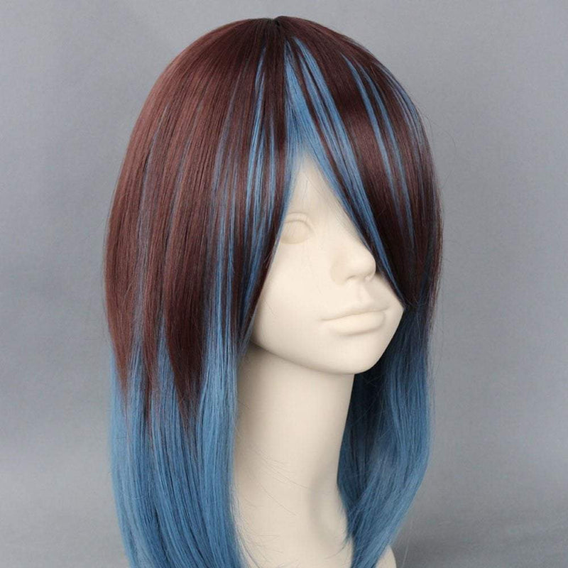 Brown dark blue two tone straight replacement wig