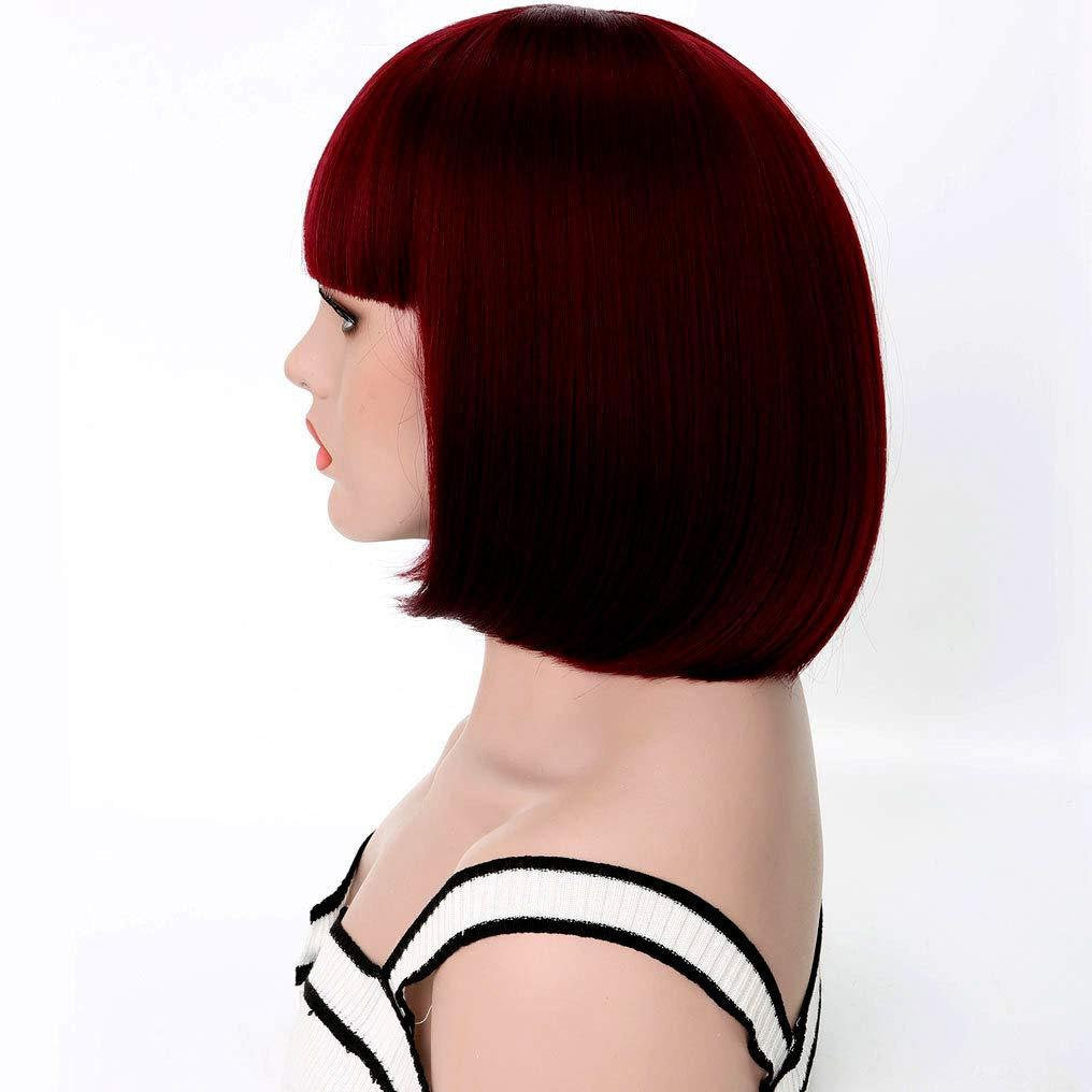 Dark red red wine | straight bob with straight bangs | hand dyed synthetic 12" wig | easy to wear | quick wig | great daily wear or cosplay
