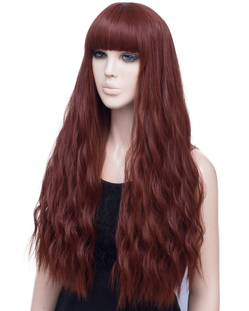 Sale item - on clearance final sale | auburn wig 28” wavy wig with bangs natural looking premium heat resistant synthetic