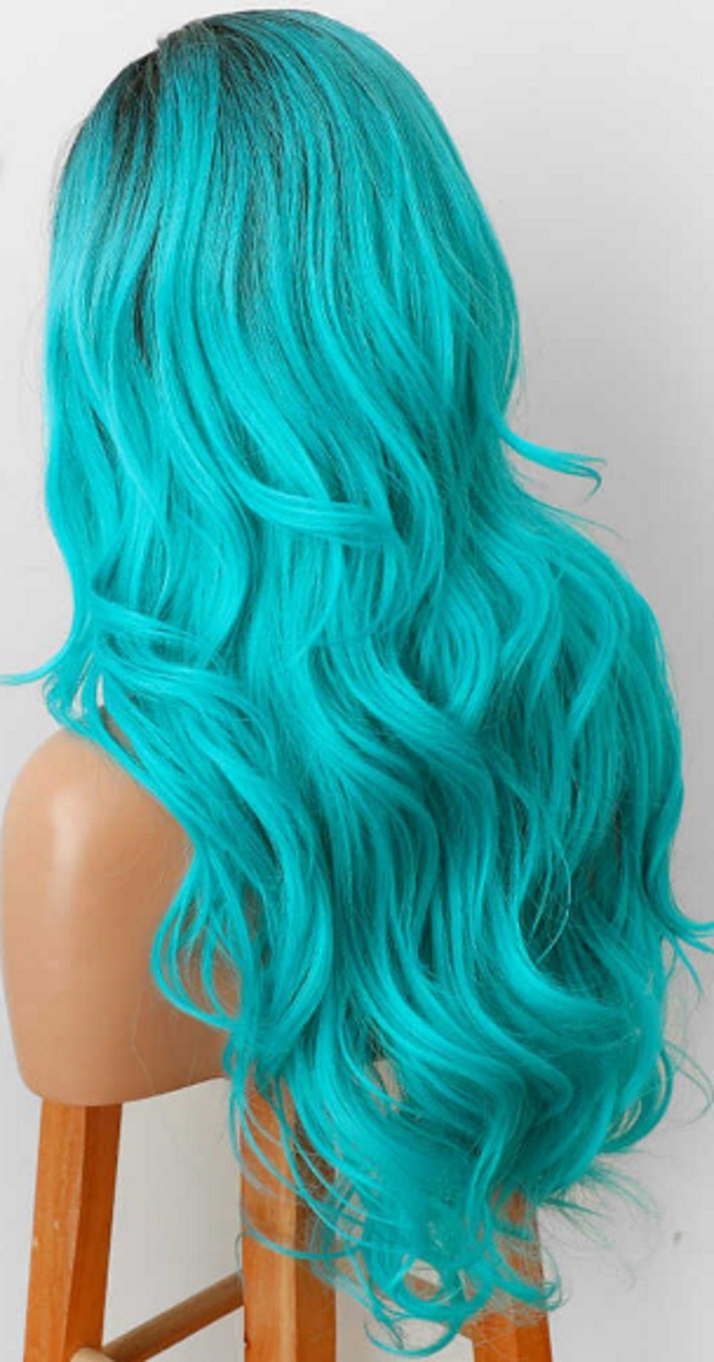 Blue ombre body wave hand dyed synthetic 24" head turner i  | trendy wigs | synthetic top quality heat resistant fiber | human hair feel