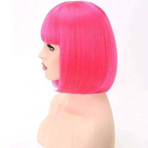 Hot neon pink | straight bob with straight bangs | hand dyed | synthetic 12" wig | stand out from the crowd | rave and cosplay | ready to go