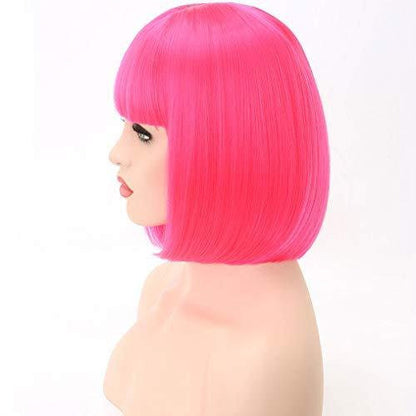 Hot neon pink | straight bob with straight bangs | hand dyed | synthetic 12" wig | stand out from the crowd | rave and cosplay | ready to go