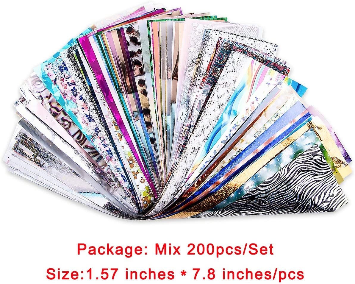 Nail art laser transfer foils starry sky stars flower black white lace design nail transfer foils for nail art diy decoration 200 sheets