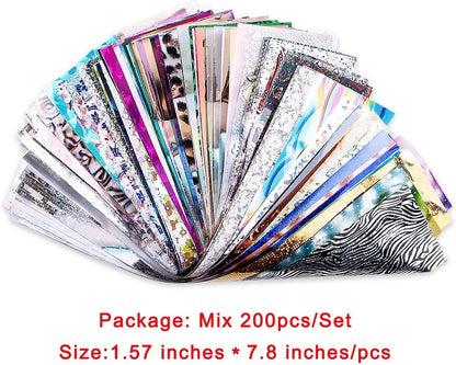 Nail art laser transfer foils starry sky stars flower black white lace design nail transfer foils for nail art diy decoration 200 sheets