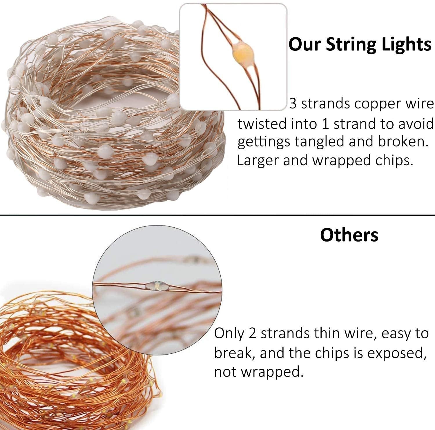 Led fairy string lights 33ft with 100 lights & 50 photo clips remote 8 modes hang photos pictures bedroom decoration usb operated warm white