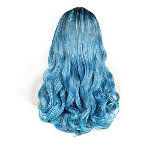 Blue on black wavy synthetic hair wig