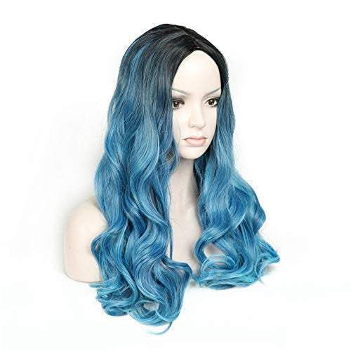 Blue on black wavy synthetic hair wig