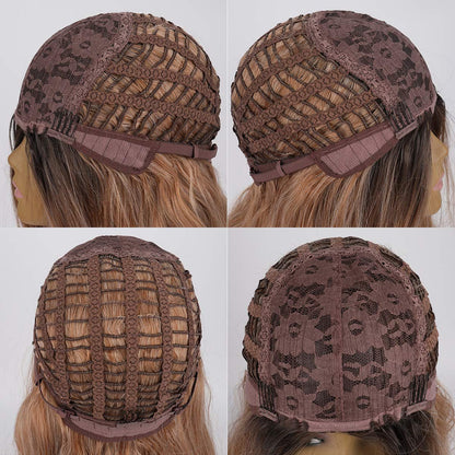 Golden brown black hand dyed ombre synthetic 28" wig best seller