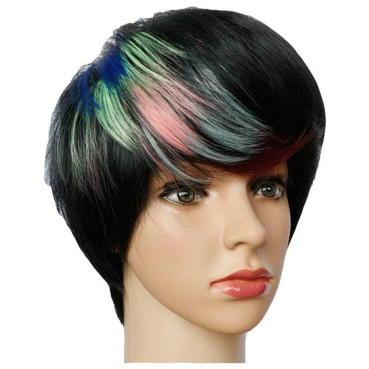 Rainbow streak black bob quick wig synthetic wig high temperature heat resistant 150% density 8.5 inch top selling