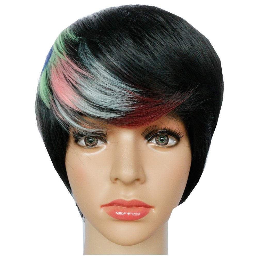 Rainbow streak black bob quick wig synthetic wig high temperature heat resistant 150% density 8.5 inch top selling