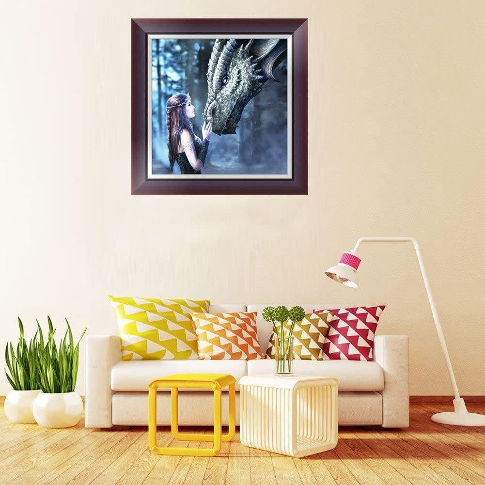 Maiden and dragon embroidery paint cross stitch craft diy 5d diamond painting by number kit canvas 11.8"x11.8"