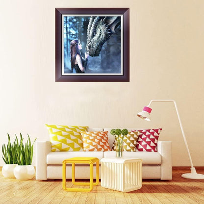 Maiden and dragon embroidery paint cross stitch craft diy 5d diamond painting by number kit canvas 11.8"x11.8"