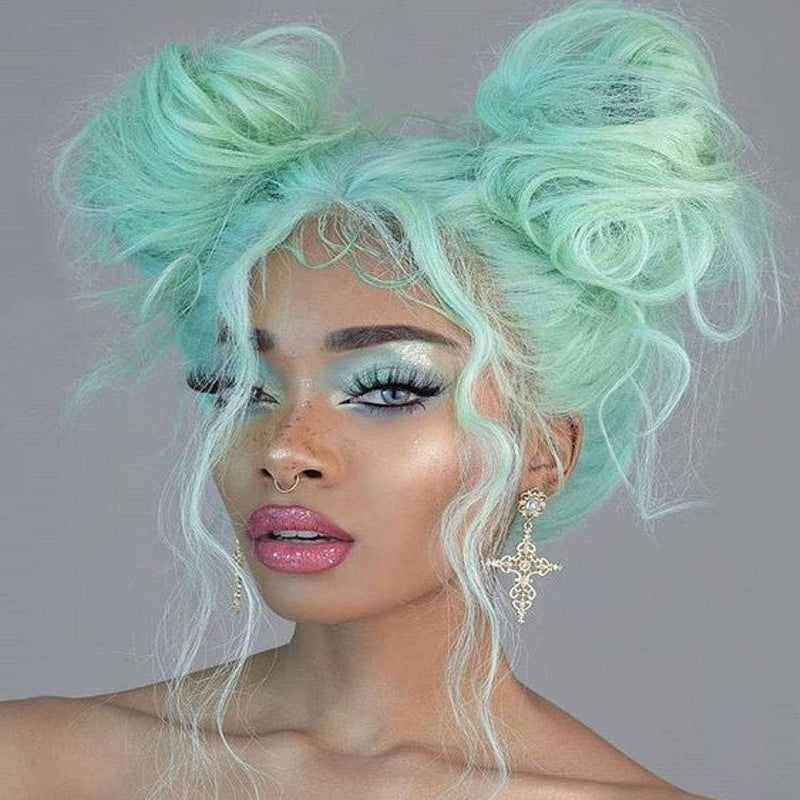 Trendy light green wig | unicorn princess mermaid wave | custom color lace front synthetic | human hair feel | drag queen | stage performer