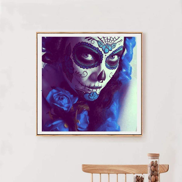 Blue mood day of the dead embroidery paint cross stitch craft diy 5d diamond painting by number kit canvas  various sizes