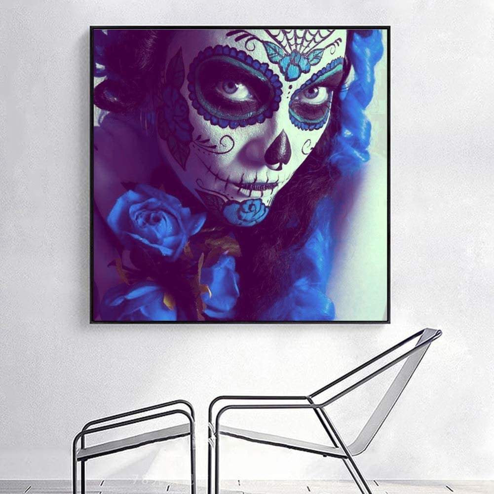 Blue mood day of the dead embroidery paint cross stitch craft diy 5d diamond painting by number kit canvas  various sizes