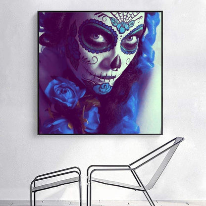 Blue mood day of the dead embroidery paint cross stitch craft diy 5d diamond painting by number kit canvas  various sizes