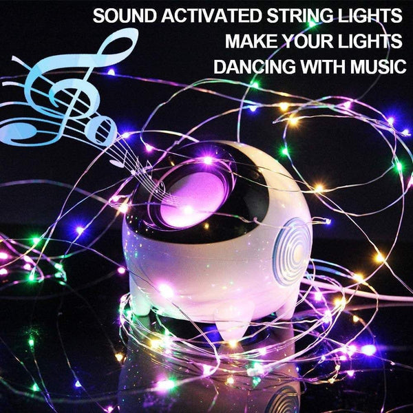 Sound activated music string lights | 32.8ft 100leds 12 modes | waterproof multicolor | battery powered | remote control