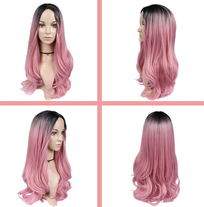 Trendy wig black to candy pink synthetic heat resistant curly wig 22"