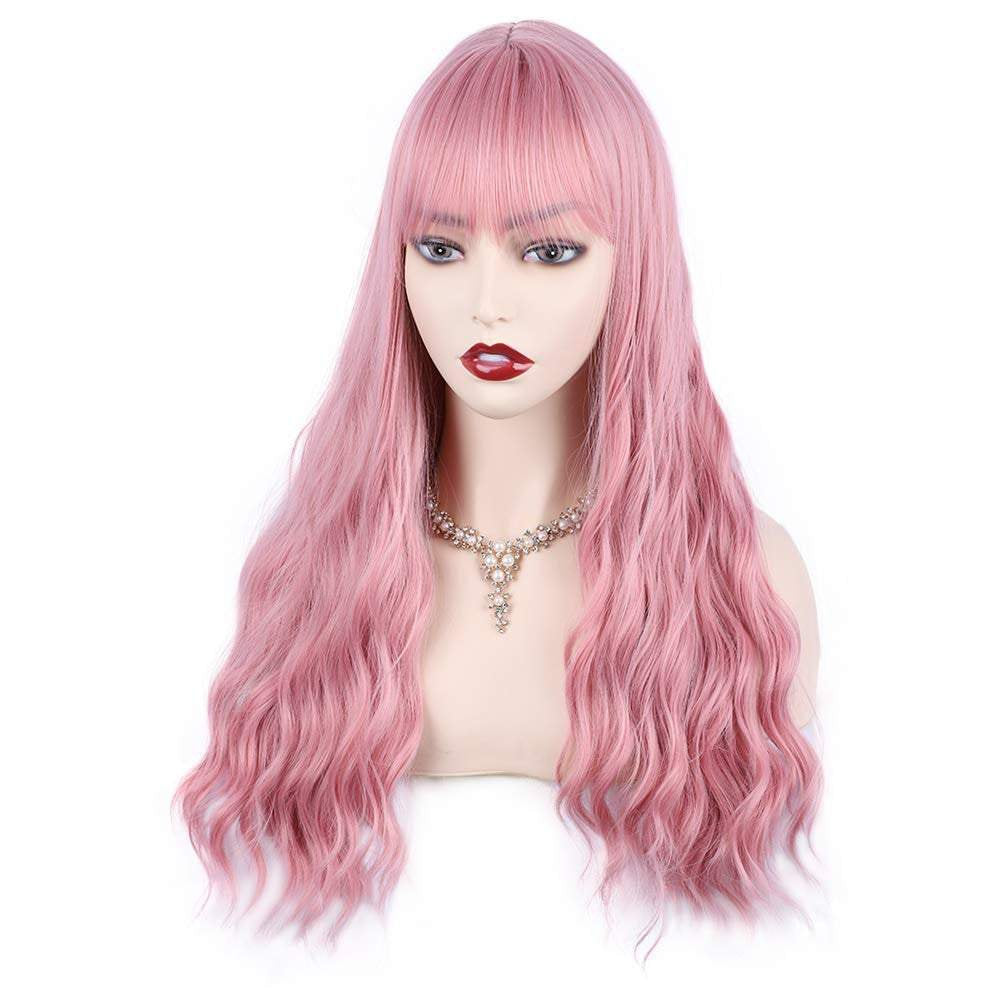 Gorgeous fashion goddess pink wig with bangs  | trendy wigs | synthetic top quality heat resistant fiber | human hair feel | free shipping