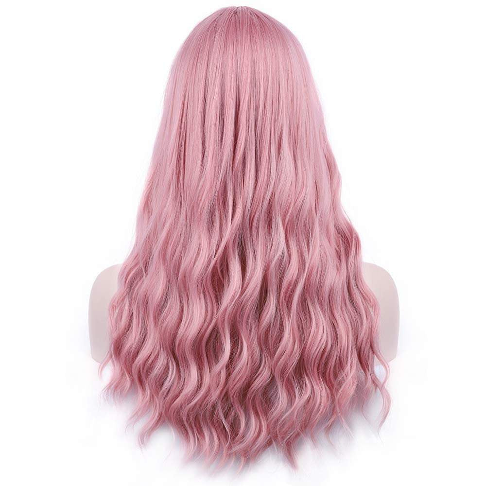 Gorgeous fashion goddess pink wig with bangs  | trendy wigs | synthetic top quality heat resistant fiber | human hair feel | free shipping