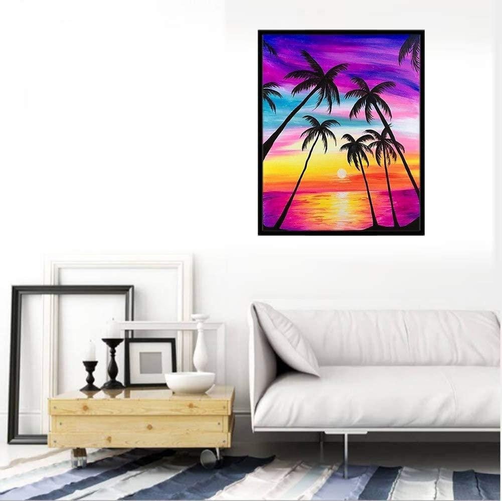 Coconut tree round full drill diy 5d diamond painting by number kits for home wall décor adults and kids 30x40 cm (11.81" x 15.75")