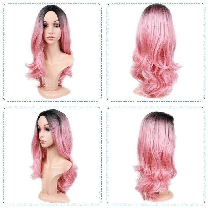 Black to candy pink ombre | big wave | 26" synthetic | human hair feel | drag queen | trendy custom styled | stage performer wig