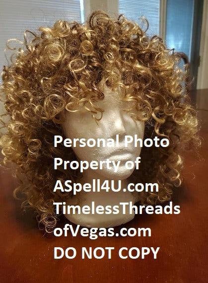 Bouncy fluffy curly wig with bangs | synthetic fiber with a human hair feel | drag queen | trendy custom styled | stage performer wig