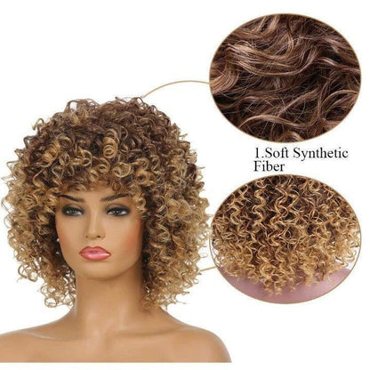 Bouncy fluffy curly wig with bangs | synthetic fiber with a human hair feel | drag queen | trendy custom styled | stage performer wig